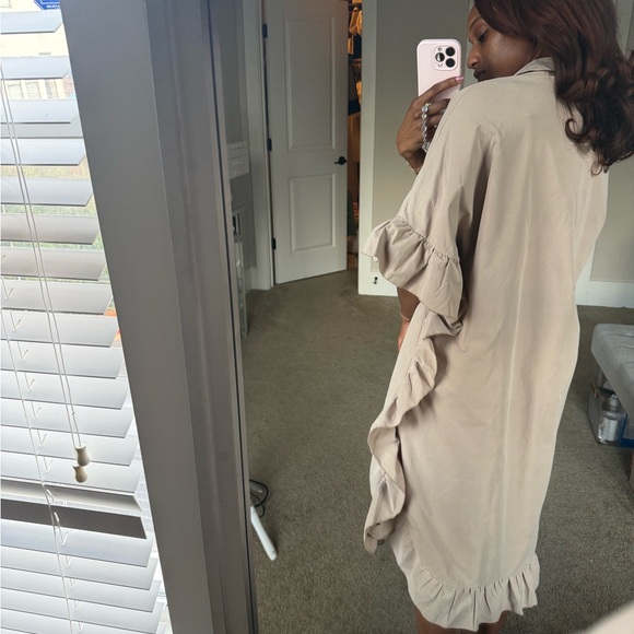 Women's Beige Ruffle Button-Down Dress - Picture 7 of 10
